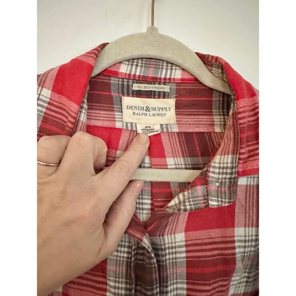 Denim & Supply Ralph Lauren shirt Flannel plaid red M blouse comfort boyfriend - Picture 3 of 13